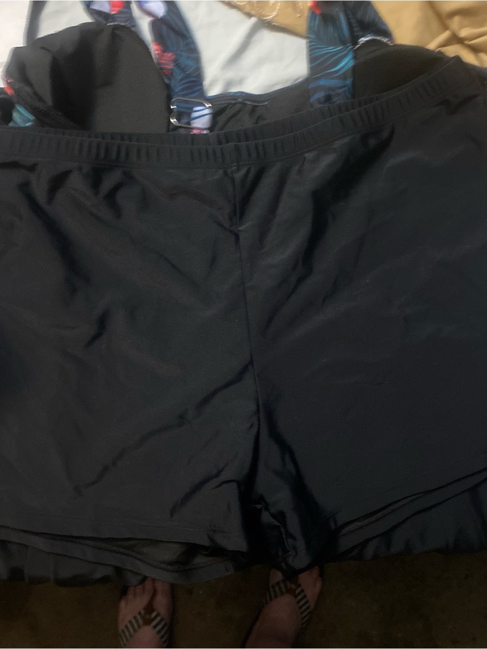 Womans Black Swim Shorts and decorative long swim top two piece NWT